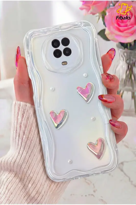 Redmi Note 9 Pro/9S Kılıf 3D Kalpli İnci Tasarımlı Desenli Kamera Korumalı Silikon Kapak - Desi Mina - 5