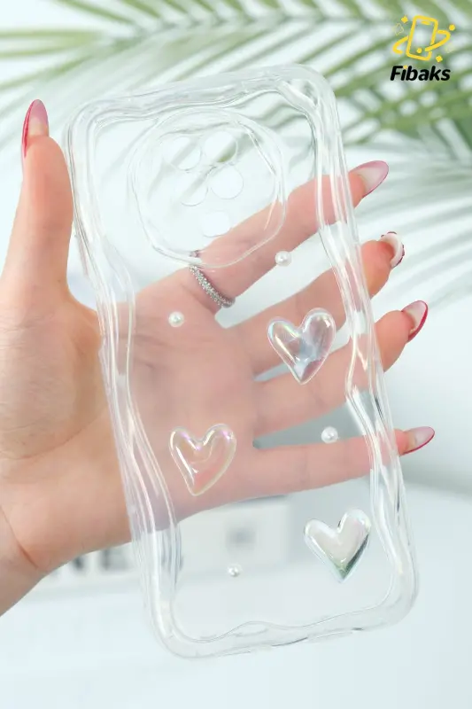 Redmi Note 9 Pro/9S Kılıf 3D Kalpli İnci Tasarımlı Desenli Kamera Korumalı Silikon Kapak-Desi Mina - 1