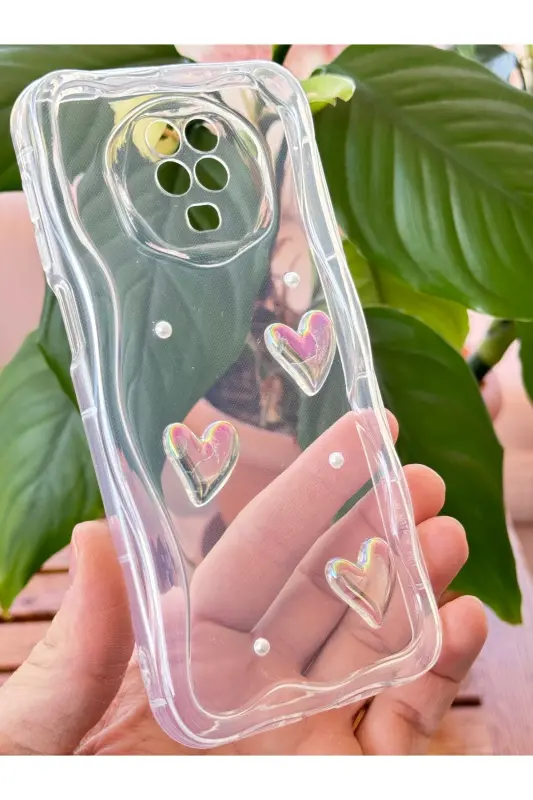 Redmi Note 9 Pro/9S Kılıf 3D Kalpli İnci Tasarımlı Desenli Kamera Korumalı Silikon Kapak-Desi Mina - 3