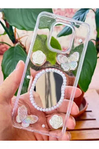 Redmi Note 9 Pro/9S Kılıf 3D Kelebek Gül Desenli Aynalı Simli Şeffaf Tasarımlı Silikon Kapak - Kelebek Ayna - 2