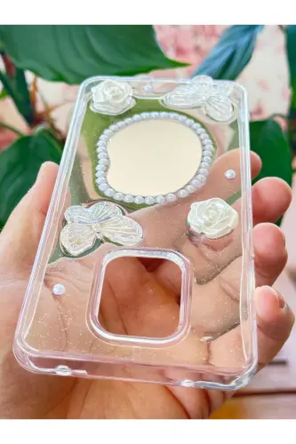 Redmi Note 9 Pro/9S Kılıf 3D Kelebek Gül Desenli Aynalı Simli Şeffaf Tasarımlı Silikon Kapak-Kelebek Ayna - 8