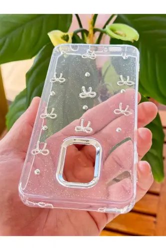 Redmi Note 9 Pro/9S Kılıf Fiyonk Desenli Şeffaf Simli Gümüş Kamera Çıkıntılı Parlak Kapak - Lensli Fiyonk - 6