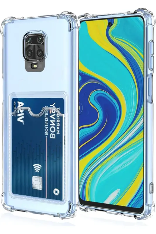 Redmi Note 9 Pro/9S Kılıf Kamera Koruma ve Köşe Korumalı Kartlıklı Cüzdanlı Darbe Emici Kapak-Kartlıklı - FIBAKS