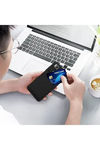 Redmi Note 9 Pro/9S Kılıf Kamera Korumalı Arkası Kartlıklı Cüzdanlı Kırmızı Tuşlu Siyah Silikon-Spike - 3