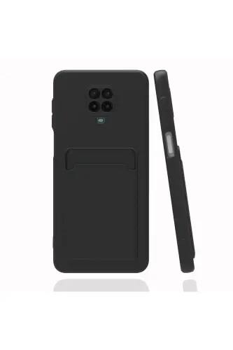 Redmi Note 9 Pro/9S Kılıf Kamera Korumalı Arkası Kartlıklı Cüzdanlı Kırmızı Tuşlu Siyah Silikon - Spike - FIBAKS (1)