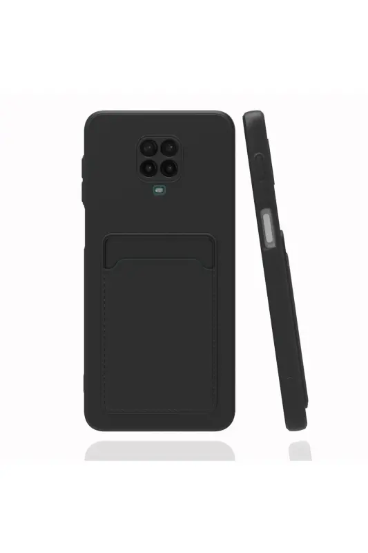 Redmi Note 9 Pro/9S Kılıf Kamera Korumalı Arkası Kartlıklı Cüzdanlı Kırmızı Tuşlu Siyah Silikon - Spike - 2