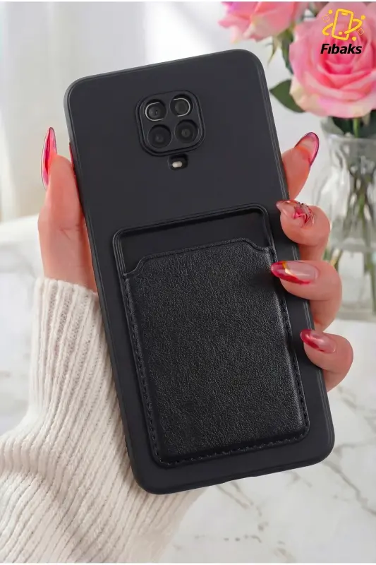 Redmi Note 9 Pro/9S Kılıf Kamera Korumalı Arkası Kartlıklı Cüzdanlı Kırmızı Tuşlu Siyah Silikon - Spike - 4