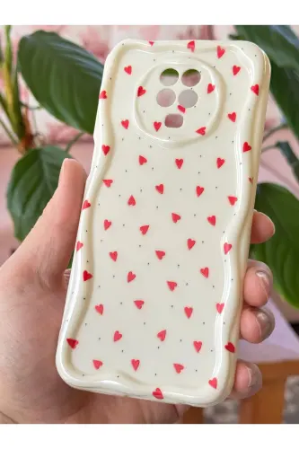 Redmi Note 9 Pro/9S Kılıf Kamera Korumalı Dalga Kenarlı Kırmızı Kalp Desenli Silikon Kapak-Cici Kırmızı - 5