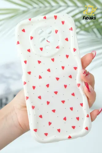 Redmi Note 9 Pro/9S Kılıf Kamera Korumalı Dalga Kenarlı Kırmızı Kalp Desenli Silikon Kapak - Cici Kırmızı 