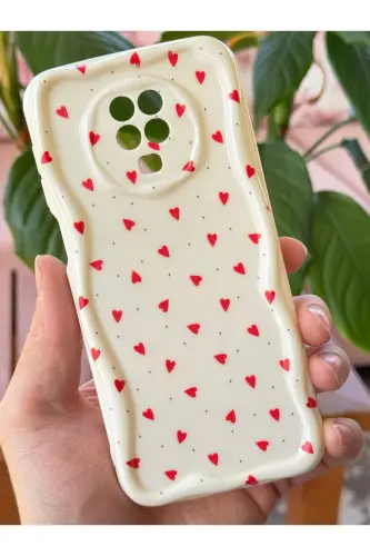 Redmi Note 9 Pro/9S Kılıf Kamera Korumalı Dalga Kenarlı Kırmızı Kalp Desenli Silikon Kapak - Cici Kırmızı - 12
