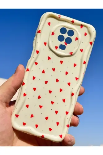 Redmi Note 9 Pro/9S Kılıf Kamera Korumalı Dalga Kenarlı Kırmızı Kalp Desenli Silikon Kapak - Cici Kırmızı - 6