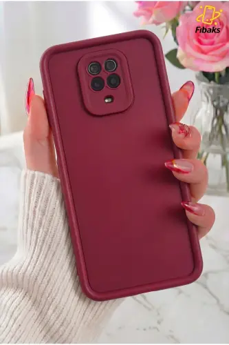Redmi Note 9 Pro/9S Kılıf Kamera Korumalı Yumuşak Dokulu Darbe Emici Bordo Silikon Kapak - Tombik Bordo 