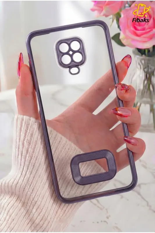 Redmi Note 9 Pro/9S Kılıf Kamera Lens Korumalı Şeffaf Renkli Logo Gösteren Parlak Kapak Mor - Mirage Mor - 3