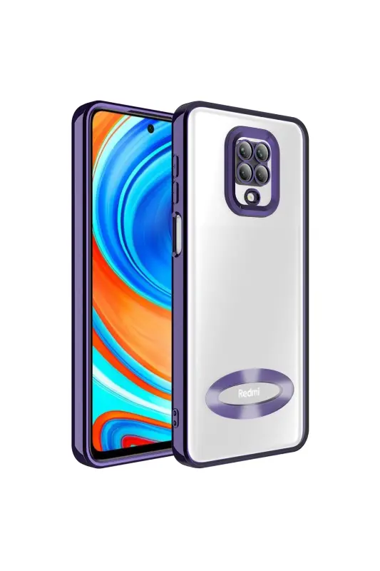 Redmi Note 9 Pro/9S Kılıf Kamera Lens Korumalı Şeffaf Renkli Logo Gösteren Parlak Kapak Mor-Mirage Mor - FIBAKS