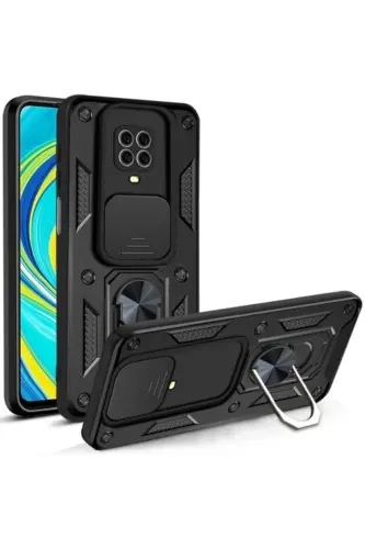 Redmi Note 9 Pro/9S Kılıf Kılıf Kamera Korumalı Sürgülü Yüzüklü Armor Tank Zırh Stand - Raptor 