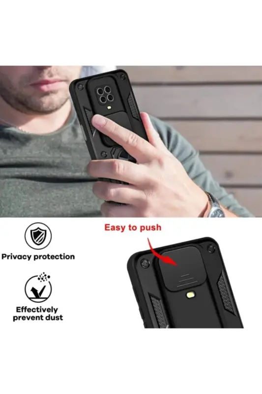 Redmi Note 9 Pro/9S Kılıf Kılıf Kamera Korumalı Sürgülü Yüzüklü Armor Tank Zırh Stand - Raptor - 12
