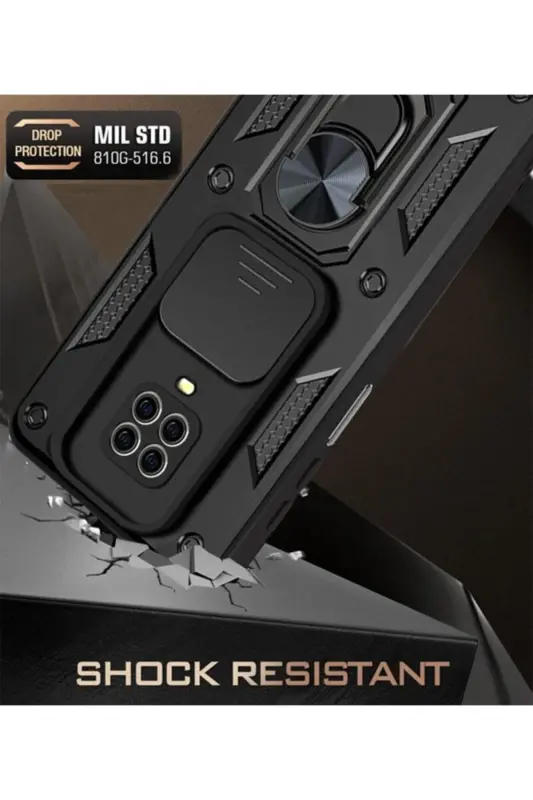 Redmi Note 9 Pro/9S Kılıf Kılıf Kamera Korumalı Sürgülü Yüzüklü Armor Tank Zırh Stand - Raptor - 6