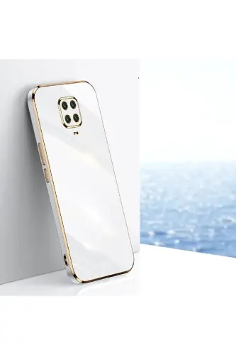 Redmi Note 9 Pro/9S Kılıf Parlak Kenarlı Altın Işlemeli Kamera Korumalı Kapak Beyaz - Gold Beyaz 
