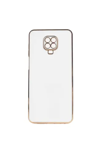 Redmi Note 9 Pro/9S Kılıf Parlak Kenarlı Altın Işlemeli Kamera Korumalı Kapak Beyaz-Gold Beyaz - FIBAKS (1)