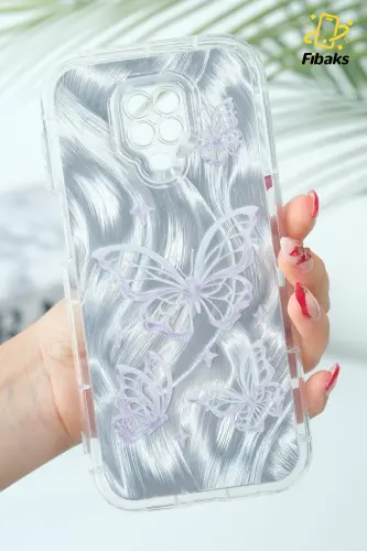 Redmi Note 9 Pro/9S Kılıf Sök Tak Kamera Korumalı Parlak Hologramlı Kelebek Desenli Darbe Emici-IMDKelebek 