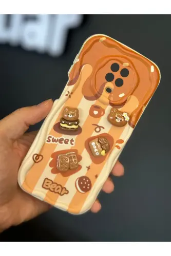 Redmi Note 9 Pro/9S Kılıf Tasarımlı Desenli Kamera Korumalı Ayıcık Bisküvi Renkli Cofffe Silikon-Cici Bisküvi - 3