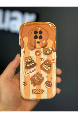 Redmi Note 9 Pro/9S Kılıf Tasarımlı Desenli Kamera Korumalı Ayıcık Bisküvi Renkli Cofffe Silikon-Cici Bisküvi - 4