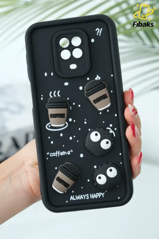 Redmi Note 9 Pro/9S Kılıf Tasarımlı Desenli Kamera Korumalı Coffee Kurabiye Siyah Yumuşak Silikon-Cute Coffe - FIBAKS