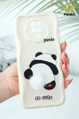 Redmi Note 9 Pro/9S Kılıf Tasarımlı Desenli Kamera Korumalı Panda Beyaz Püsküllü Silikon Kap-Cici Panda 