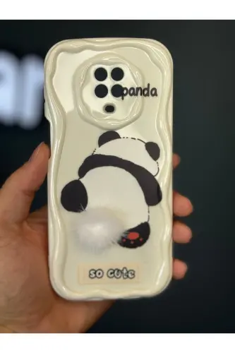 Redmi Note 9 Pro/9S Kılıf Tasarımlı Desenli Kamera Korumalı Panda Beyaz Püsküllü Silikon Kap-Cici Panda - FIBAKS (1)