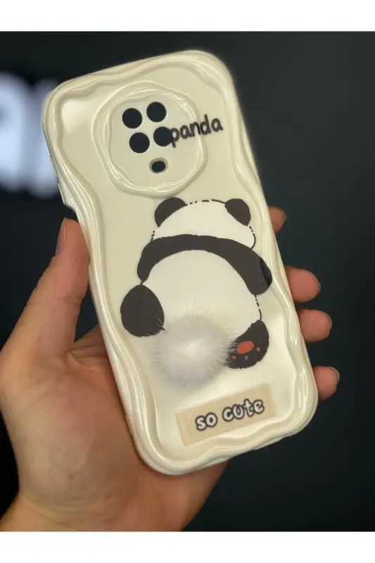 Redmi Note 9 Pro/9S Kılıf Tasarımlı Desenli Kamera Korumalı Panda Beyaz Püsküllü Silikon Kap-Cici Panda - 3