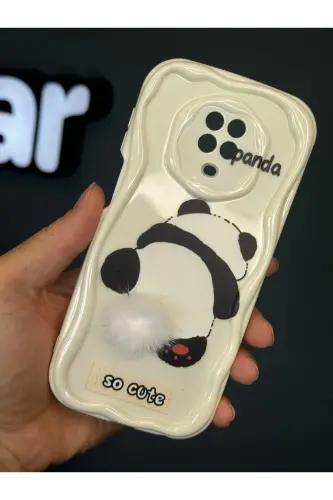 Redmi Note 9 Pro/9S Kılıf Tasarımlı Desenli Kamera Korumalı Panda Beyaz Püsküllü Silikon Kap-Cici Panda - 4