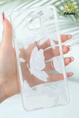 Redmi Note 9 Pro/9S Kılıf Tasarımlı Desenli Kamera Korumalı Şeffaf Kelebek Esnek Yumuşak Silikon-Desi Kelebek 