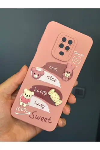 Redmi Note 9 Pro/9S Kılıf Tasarımlı Desenli Kamera Korumalı Tavşan Pembe Yumuşak Silikon Kapak - Cute Sweet - 4
