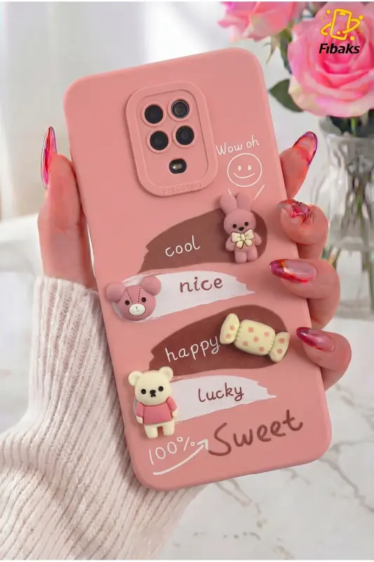 Redmi Note 9 Pro/9S Kılıf Tasarımlı Desenli Kamera Korumalı Tavşan Pembe Yumuşak Silikon Kapak - Cute Sweet - 5