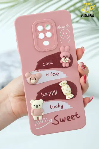 Redmi Note 9 Pro/9S Kılıf Tasarımlı Desenli Kamera Korumalı Tavşan Pembe Yumuşak Silikon Kapak-Cute Sweet 