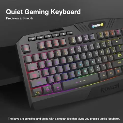 Redragon K503 Wireless Gaming Keyboard, 3-Mode (2.4G/BT/USB), RGB LED Backlit, Multimedia Keys, Fully Programmable Silent Membrane Keyboard with Wrist Rest for Windows PC Games (Black) - 2