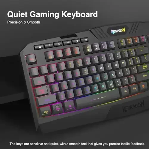 Redragon K503 Wireless Gaming Keyboard, 3-Mode (2.4G/BT/USB), RGB LED Backlit, Multimedia Keys, Fully Programmable Silent Membrane Keyboard with Wrist Rest for Windows PC Games (Black) - 4