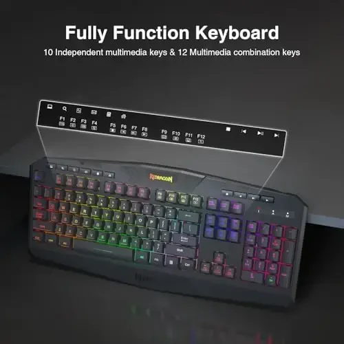 Redragon K503 Wireless Gaming Keyboard, 3-Mode (2.4G/BT/USB), RGB LED Backlit, Multimedia Keys, Fully Programmable Silent Membrane Keyboard with Wrist Rest for Windows PC Games (Black) - 6