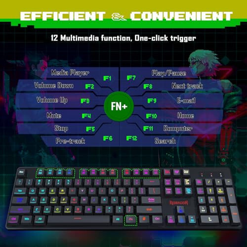 Redragon K509 RGB-Backlit Gaming Keyboard, 104 Keys Wired Mechanical Feeling Low Profile Quiet Keyboard, Spill-Resistant, Anti-Ghosting, Compatible with Windows, macOS, PS4/5, Xbox. Black - 3