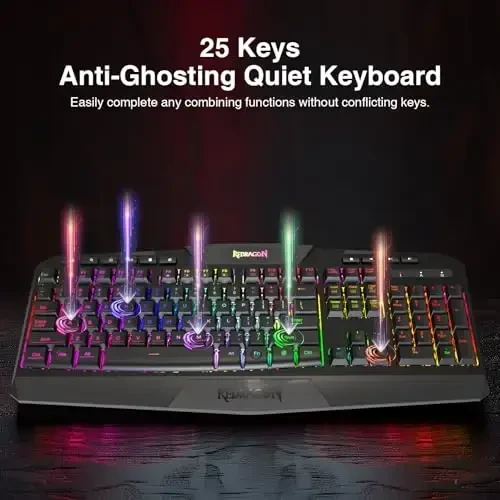 Redragon K509 RGB-Backlit Gaming Keyboard, 104 Keys Wired Mechanical Feeling Low Profile Quiet Keyboard, Spill-Resistant, Anti-Ghosting, Compatible with Windows, macOS, PS4/5, Xbox. Black - 7