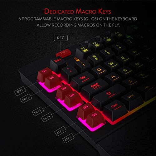 Redragon K512 Shiva RGB Arka Aydınlatmalı Membran Oyun Klavyesi, Çoklu Ortam Tuşları, Doğrusal Mekanik-Hisli Anahtar, 6 Ek Dahili Makro Tuşu, Özel Medya Kontrolü, Çıkarılabilir Bilek Desteği - 8