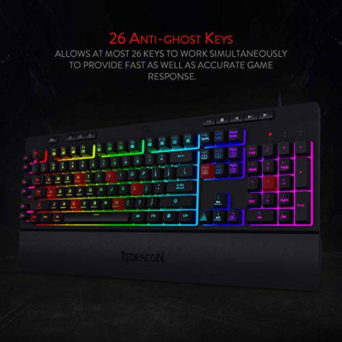 Redragon K512 Shiva RGB Arka Aydınlatmalı Membran Oyun Klavyesi, Çoklu Ortam Tuşları, Doğrusal Mekanik-Hisli Anahtar, 6 Ek Dahili Makro Tuşu, Özel Medya Kontrolü, Çıkarılabilir Bilek Desteği - 12