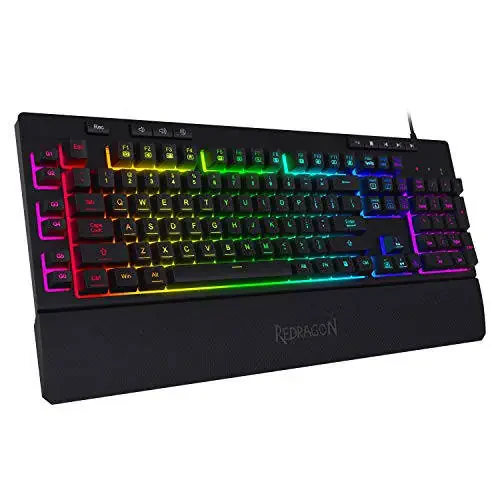 Redragon K512 Shiva RGB Backlit Membrane Gaming Keyboard with Multimedia Keys, Linear Mechanical-Feel Switch, 6 Extra On-Board Macro Keys, Dedicated Media Control, Detachable Wrist Rest - 1