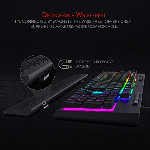 Redragon K512 Shiva RGB Backlit Membrane Gaming Keyboard with Multimedia Keys, Linear Mechanical-Feel Switch, 6 Extra On-Board Macro Keys, Dedicated Media Control, Detachable Wrist Rest - 4