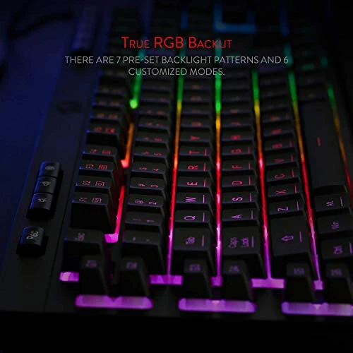Redragon K512 Shiva RGB Backlit Membrane Gaming Keyboard with Multimedia Keys, Linear Mechanical-Feel Switch, 6 Extra On-Board Macro Keys, Dedicated Media Control, Detachable Wrist Rest - 5