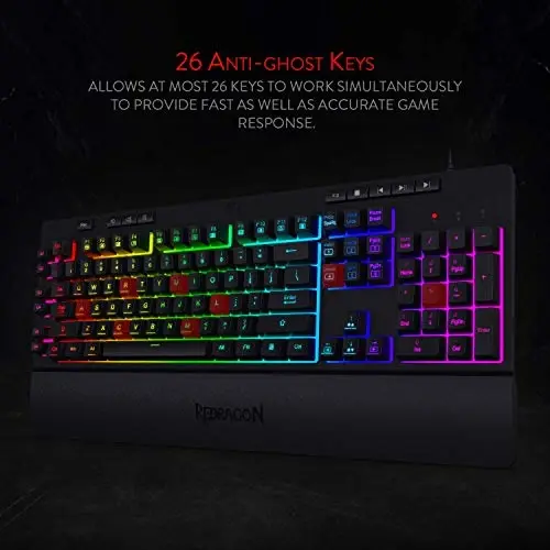 Redragon K512 Shiva RGB Arka Aydınlatmalı Membran Oyun Klavyesi, Çoklu Ortam Tuşları, Doğrusal Mekanik-Hisli Anahtar, 6 Ek Dahili Makro Tuşu, Özel Medya Kontrolü, Çıkarılabilir Bilek Desteği - 6