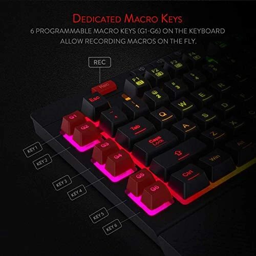 Redragon K512 Shiva RGB Backlit Membrane Gaming Keyboard with Multimedia Keys, Linear Mechanical-Feel Switch, 6 Extra On-Board Macro Keys, Dedicated Media Control, Detachable Wrist Rest - MODAZONE (1)