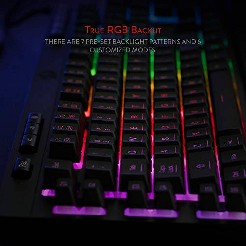 Redragon K512 Shiva RGB Backlit Membrane Gaming Keyboard with Multimedia Keys, Linear Mechanical-Feel Switch, 6 Extra On-Board Macro Keys, Dedicated Media Control, Detachable Wrist Rest - 5