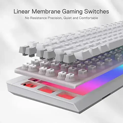 Redragon K512 Shiva RGB Backlit Membrane Gaming Keyboard with Multimedia Keys, Linear Mechanical-Feel Switch, 6 Extra On-Board Macro Keys, Dedicated Media Control, Detachable Wrist Rest, White - 4
