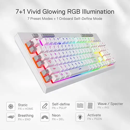 Redragon K512 Shiva RGB Backlit Membrane Gaming Keyboard with Multimedia Keys, Linear Mechanical-Feel Switch, 6 Extra On-Board Macro Keys, Dedicated Media Control, Detachable Wrist Rest, White - 5